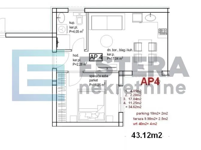 Planimetria - Studio Apartment with Garden in Drage, Pakoštane