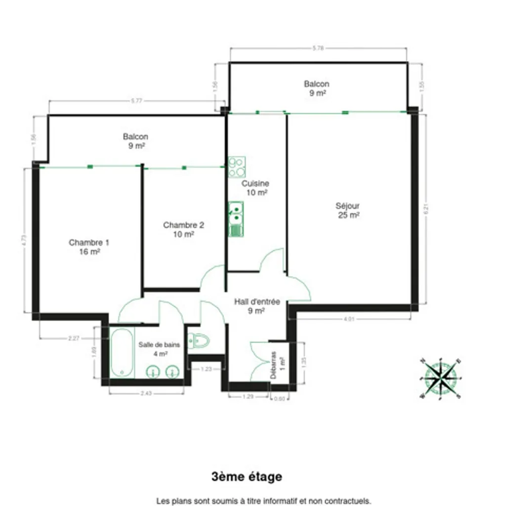 Plan - Appartement 2 Chambres avec Terrasses à Gilly