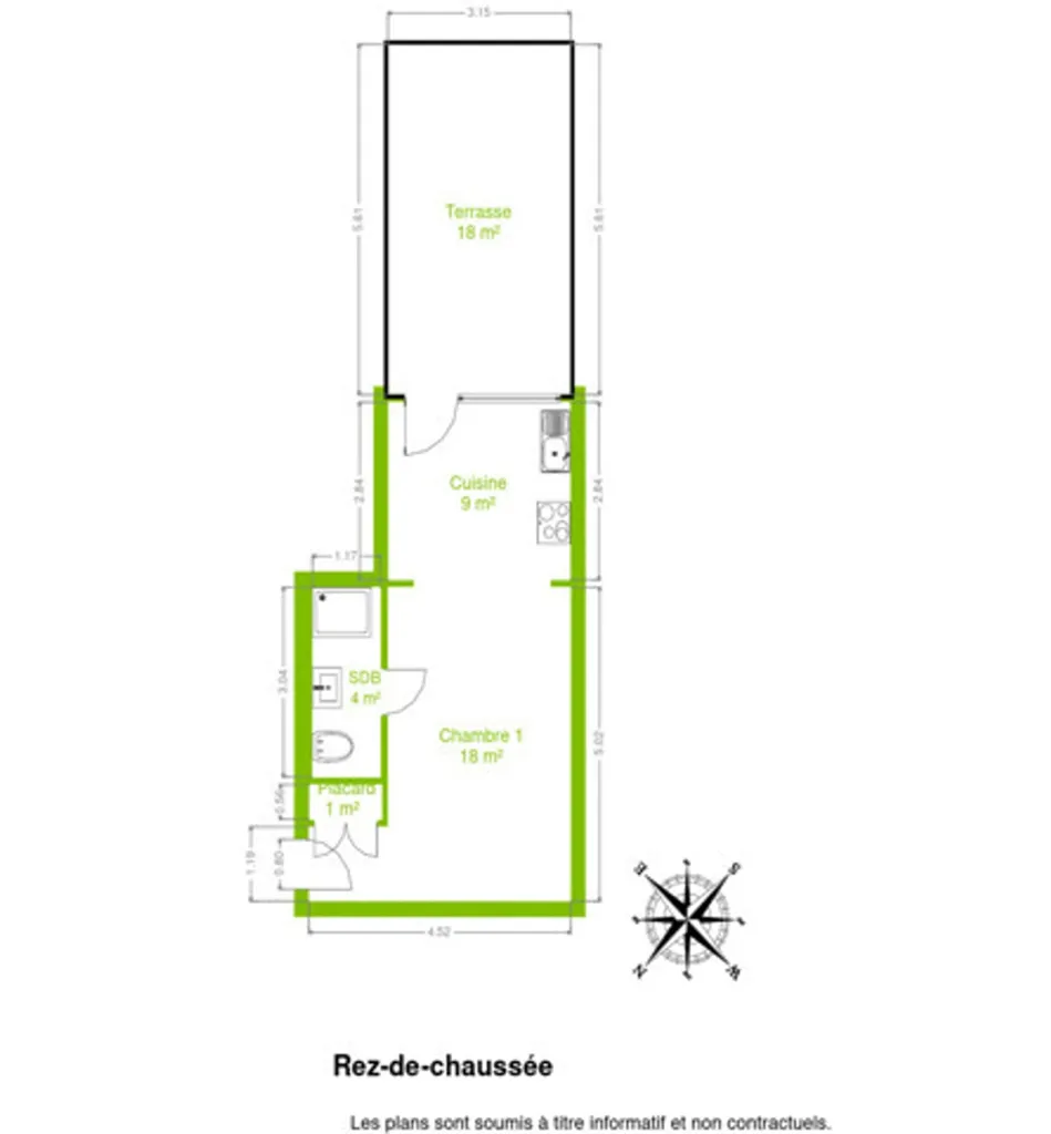 Plan - Studio 1 Chambre avec Terrasse à Liège Outremeuse