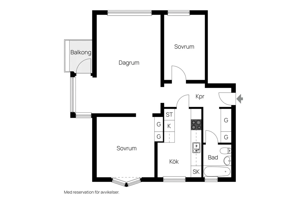 Floor Plan - Apartment with South-Facing Balcony in Trelleborg