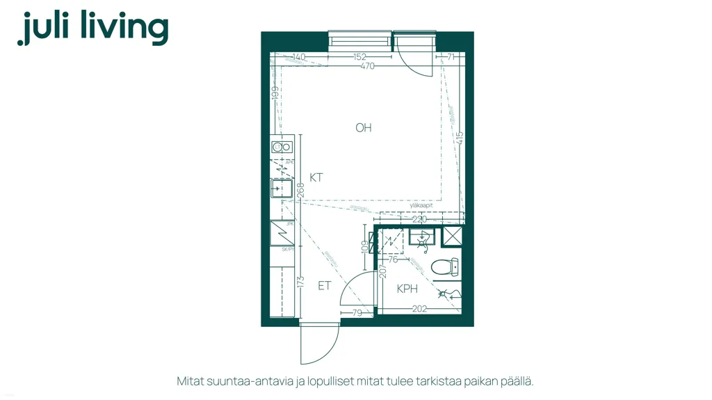 Planimetria - Modern Studio with Balcony in Lamminpää, Tampere