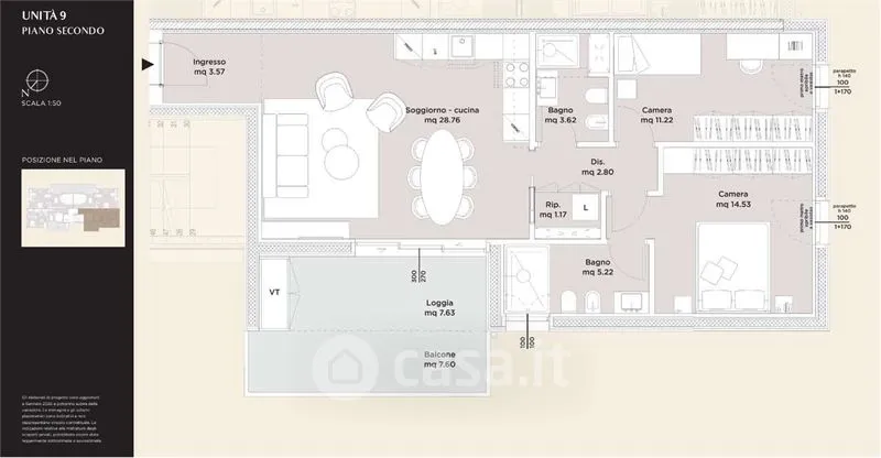 Plaan - Panoramic Trilocale with Loggia Terrace in Rimini
