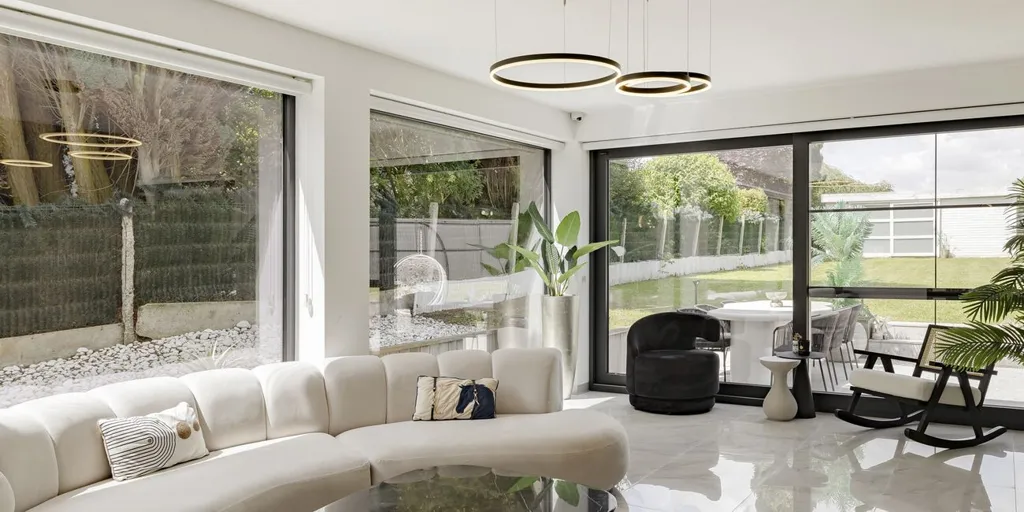 Living Room - Contemporary Villa with Field Views in Wemmel