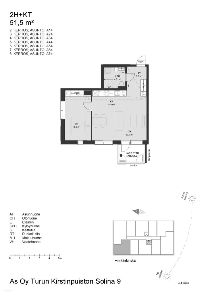 Planimetria - Two-Room Apartment with Glazed Balcony in Turku