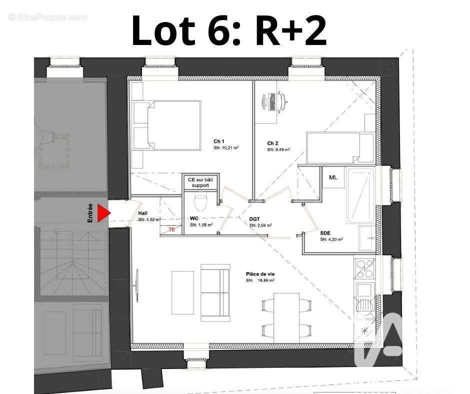 Plan - Appartement T3 Rénové à Vaulx-Milieu