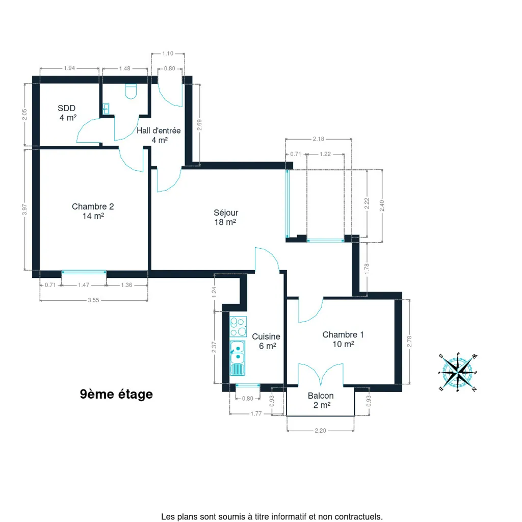 Plan - Appartement avec Balcon dans le Centre de Charleroi