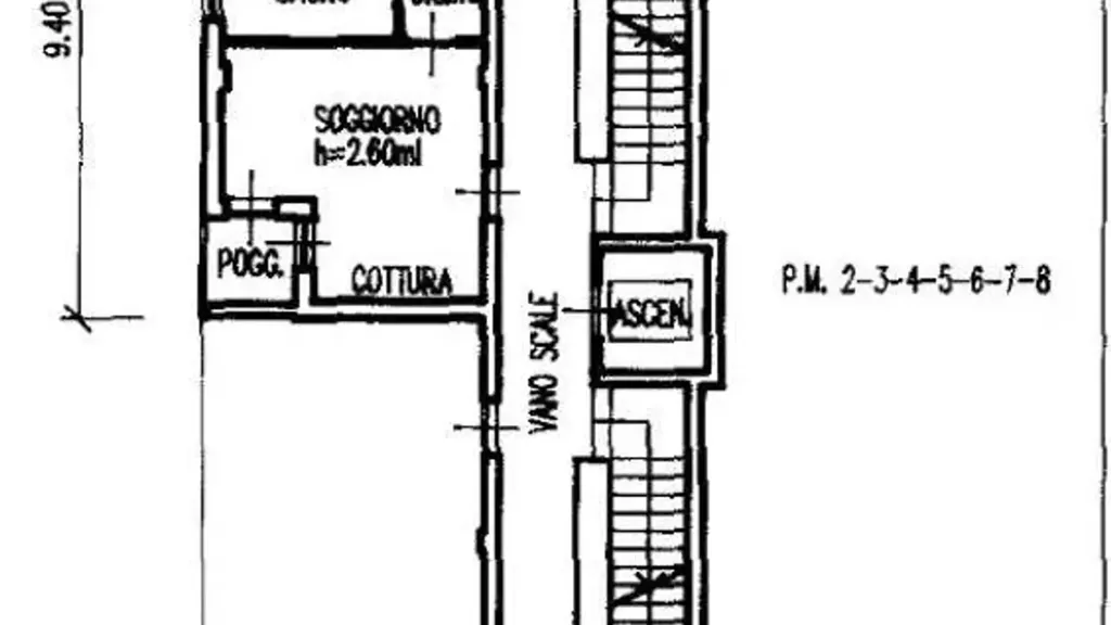 Plan - Rear-Facing Flat with Balcony in Trento