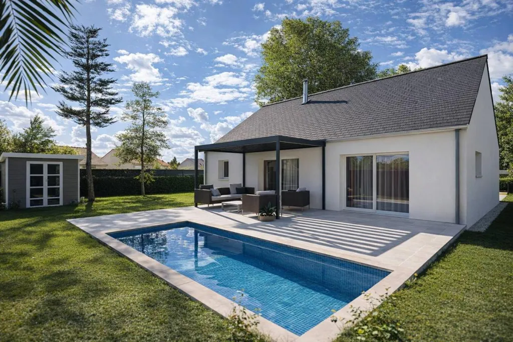 Piscine - Maison Plain-Pied avec Environnement Calme à Rostrenen