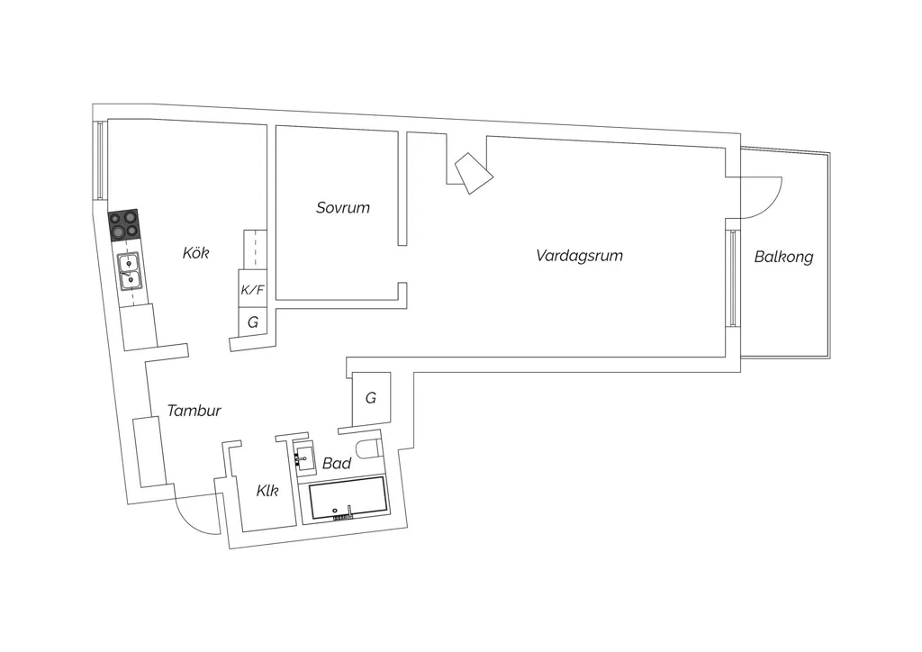 Plan - Apartment with Open Fireplace and Large Balcony in Central Location