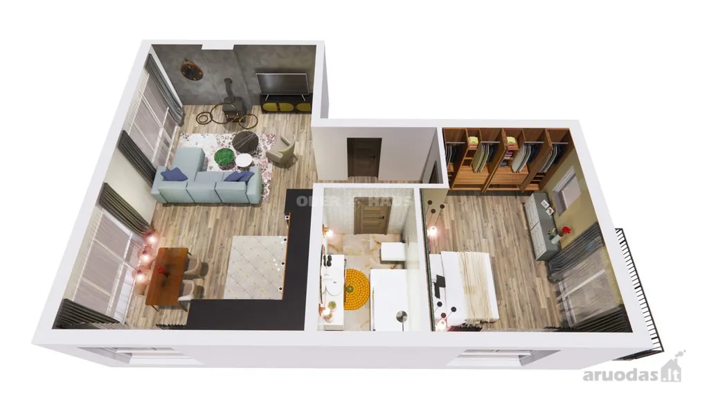 Plaan - 2-Bedroom Apartment with River View in Ariogala