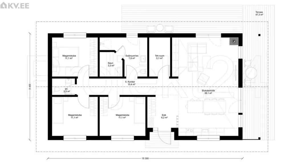 Floor Plan - Modern House with Terraces in Mändjala, Saaremaa