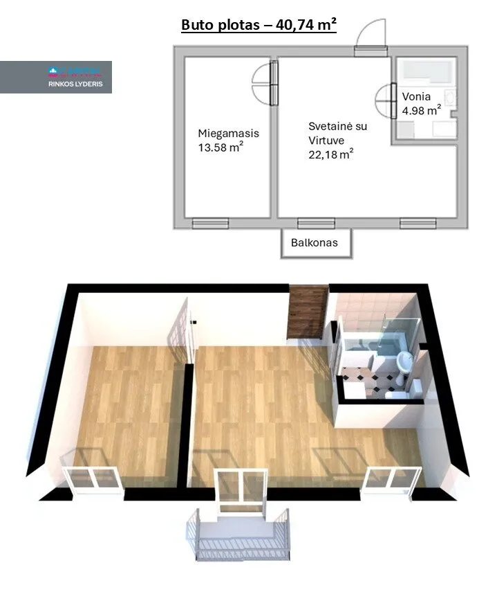 Plan - 2-Bedroom Apartment with Balcony in Klaipėda Centre