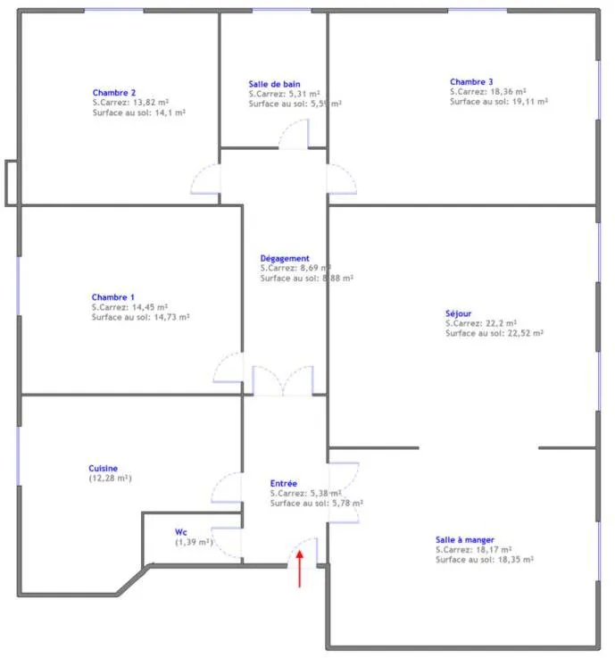 Floor Plan - 5-Piece Apartment with Balcony in Saint-Mandé