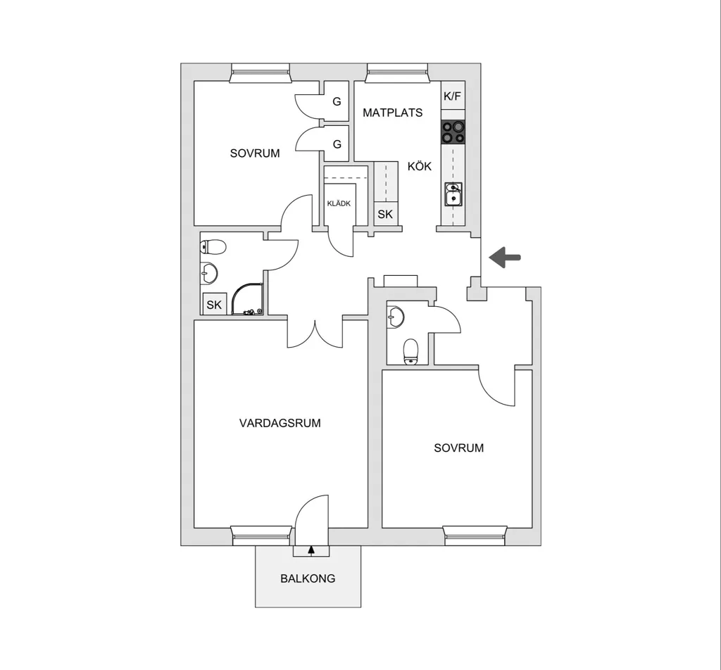 Floor Plan - Centre-Adjacent Flat with Balcony in Nyatorp
