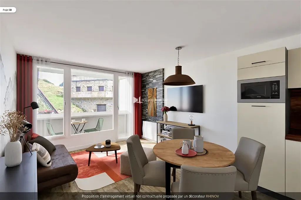 Dining Room - 2-Bed Apartment with Balcony in La Mongie