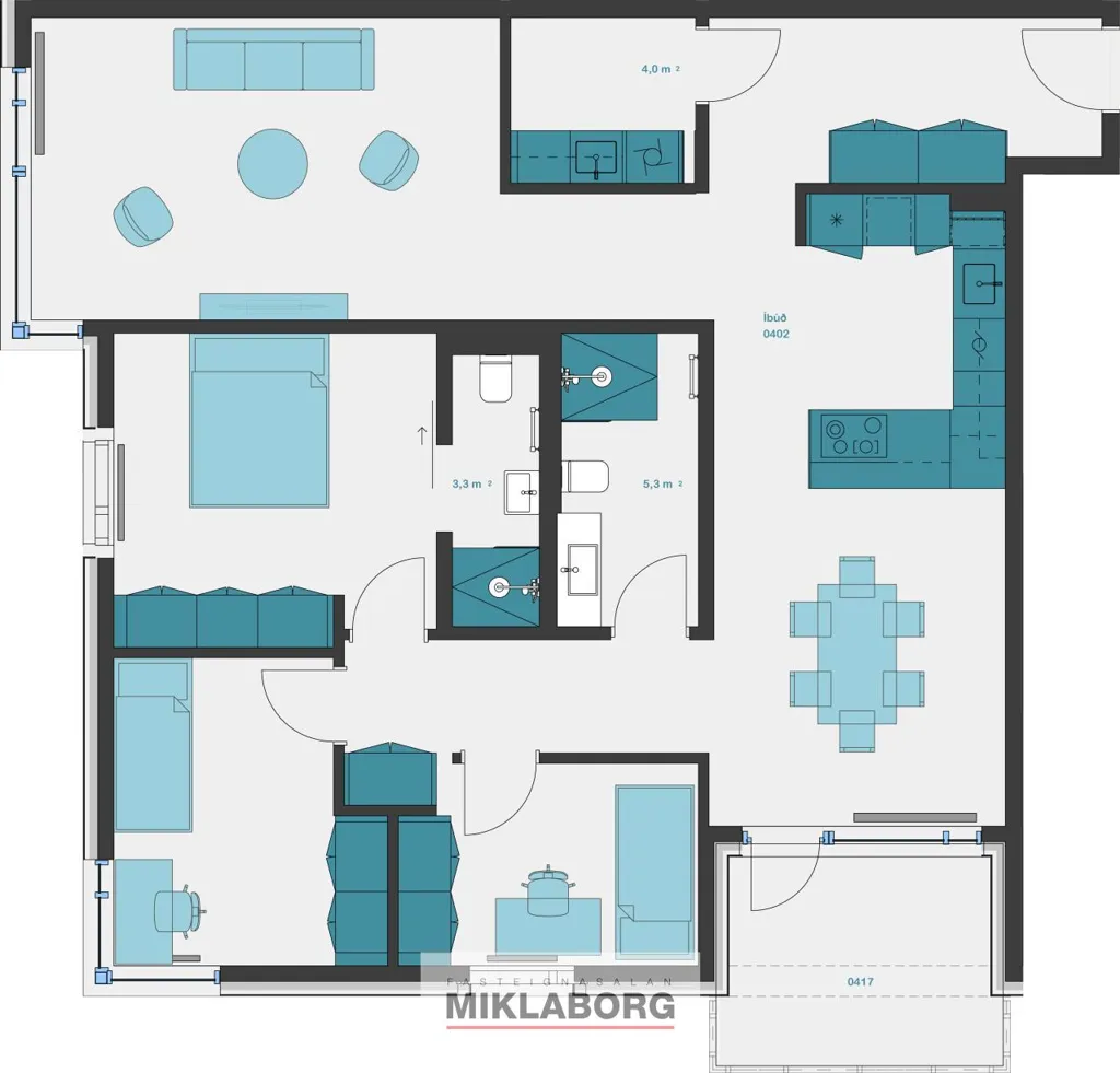 Planimetria - New Flat with Balcony in Hafnarbraut