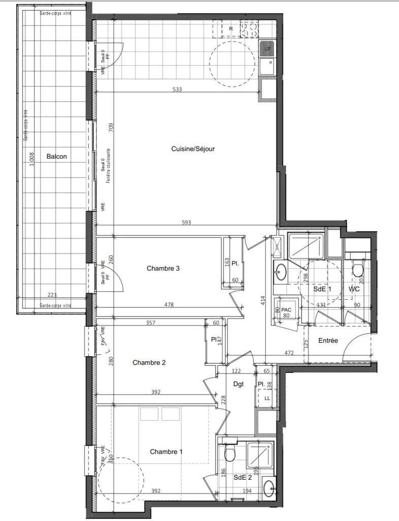 Plan - Appartement T4 avec Balcon dans Résidence de Standing à Saint-Grégoire