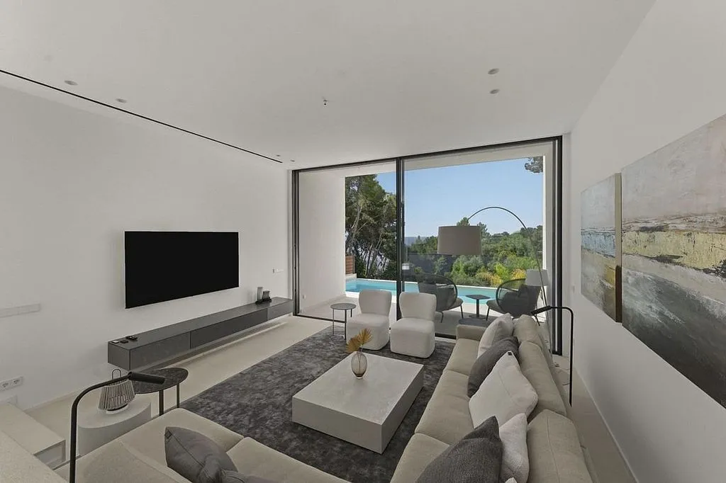 Salón - Villa con piscina y vistas al mar en Sant Agustí