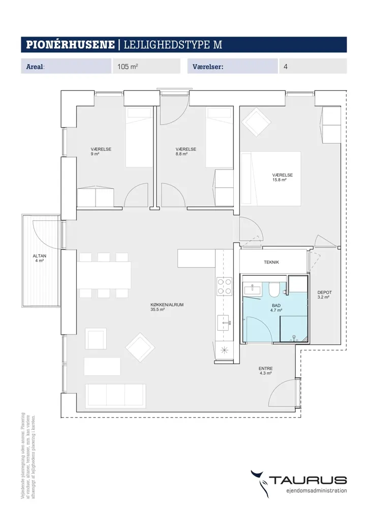 Planimetria - Modern Flat with Balcony in Brabrand