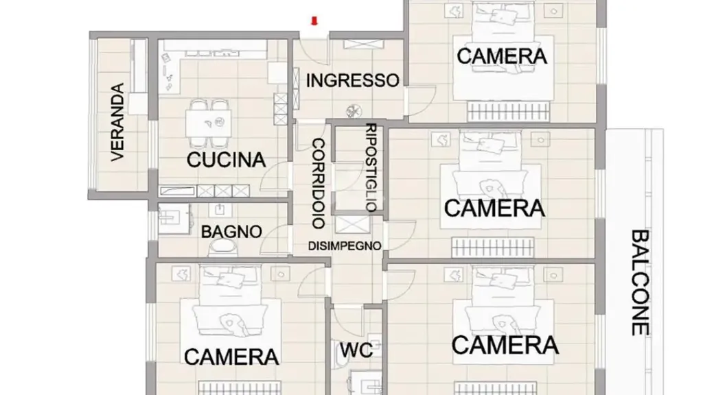 Plan - 4-Bedroom Apartment with Balcony in Palermo