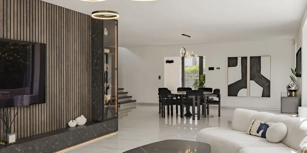 Living Room - Contemporary Villa with Field Views in Wemmel