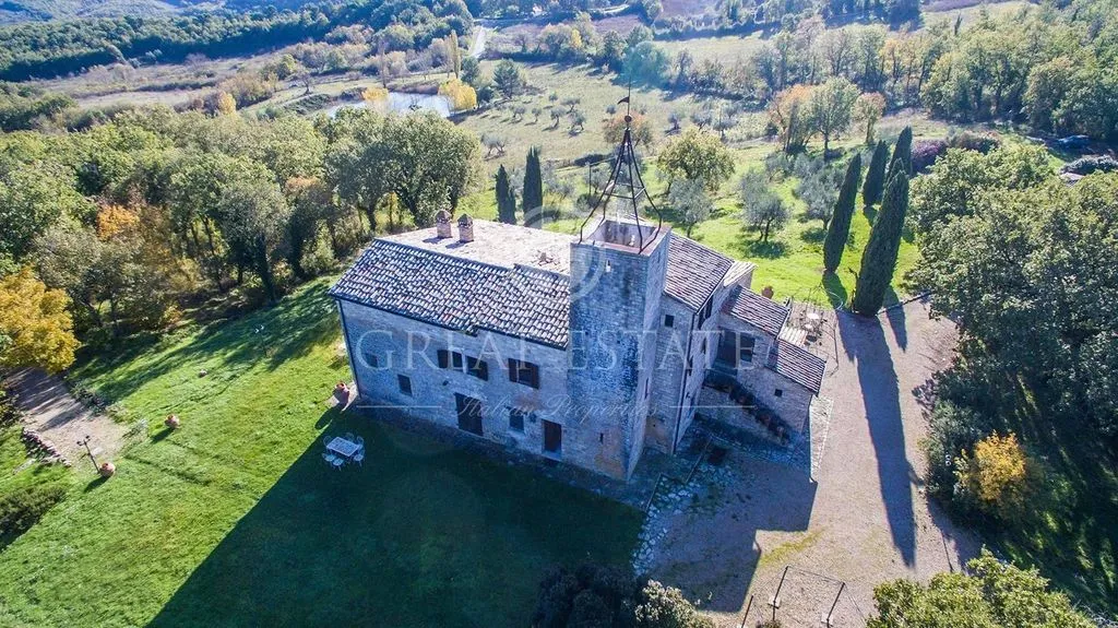 Aerial - Ancient Castle with Pool in Umbria