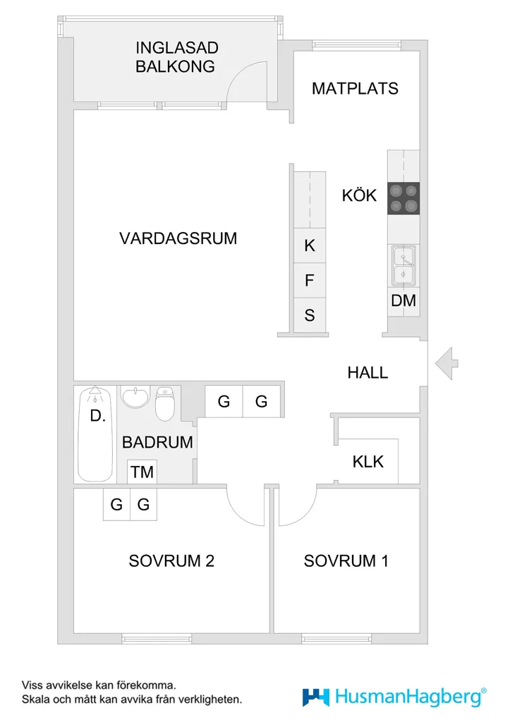 Floor Plan - Three-Bedroom Apartment with West-Facing Balcony in Umeå