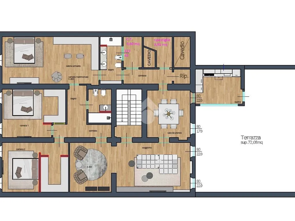 Plan - Quadrilocale with Terrace in Brescia Centre