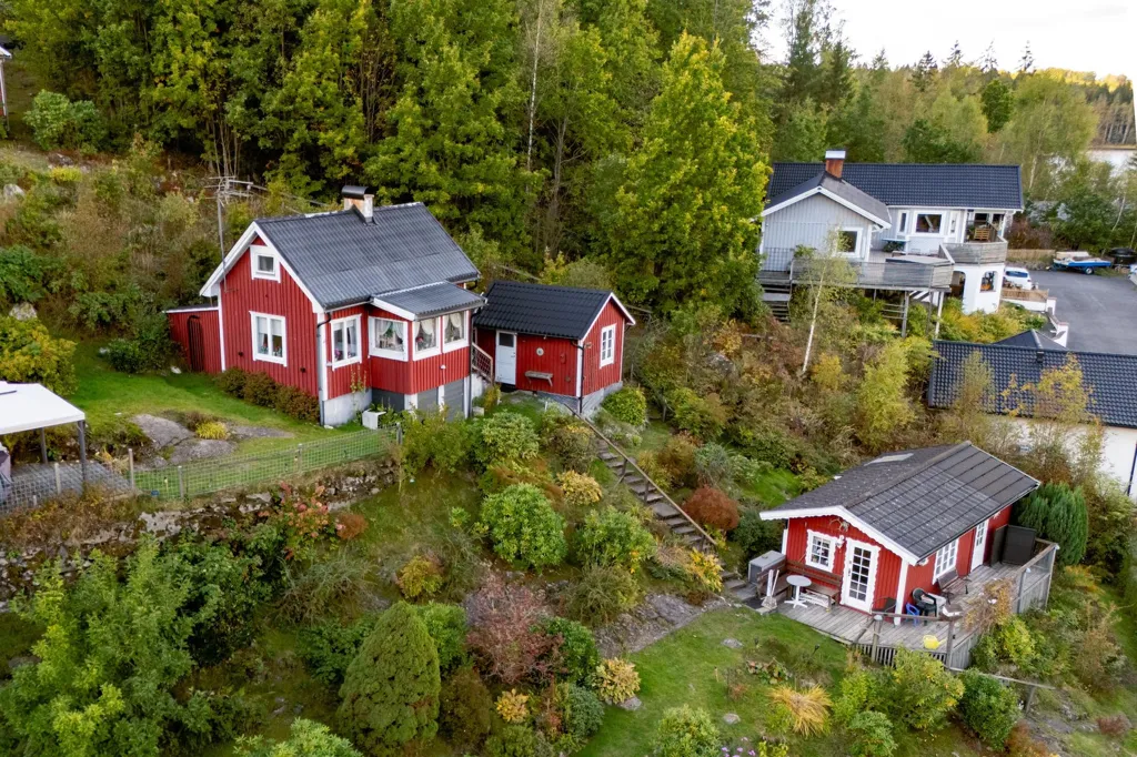 Vue aérienne - Lakefront Plot with Three Houses in Hällingsjö