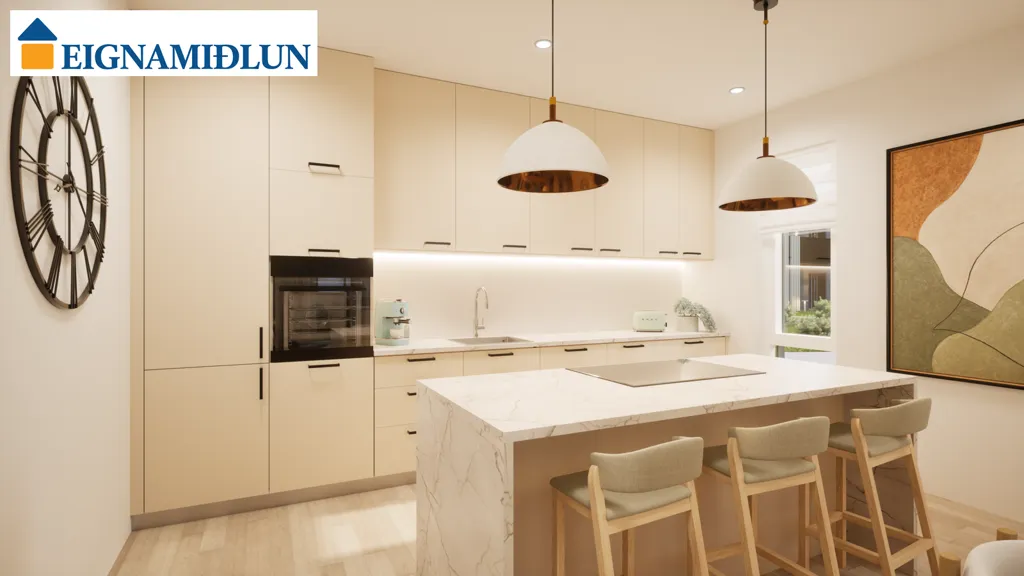 Cuisine - 5-Bed Apartment with Balcony in Álftanes