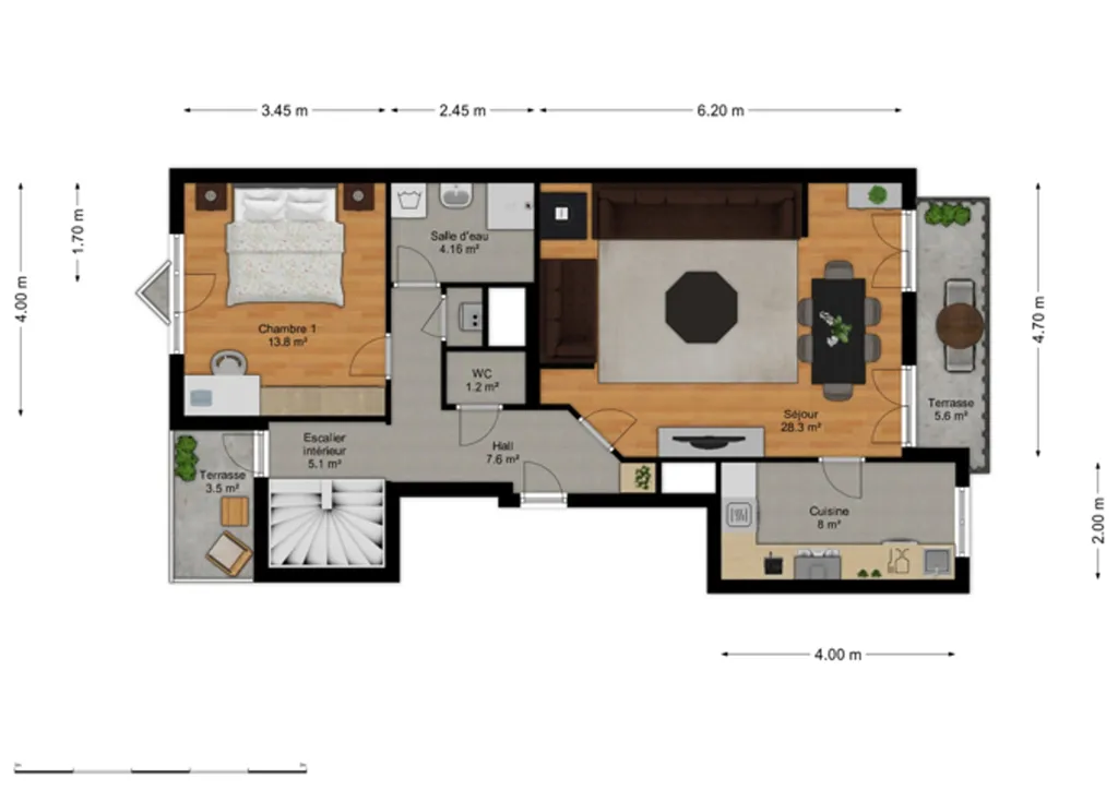 Plaan - Duplex with Terraces in Anderlecht