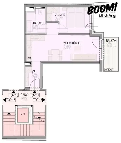 Plaan - Modern 2-Bedroom Apartment with Balcony in Floridsdorf