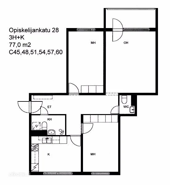 Plaan - 3-toaline korter asukohas Tampere