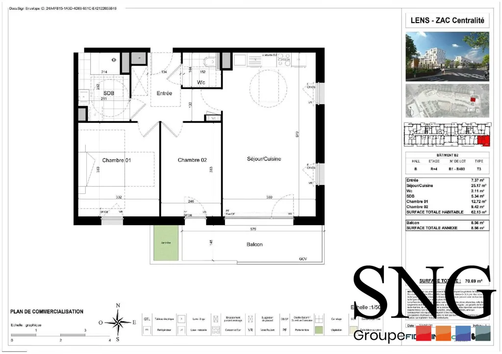 Plan - Appartement T3 avec Balcon en Centre-ville à Lens