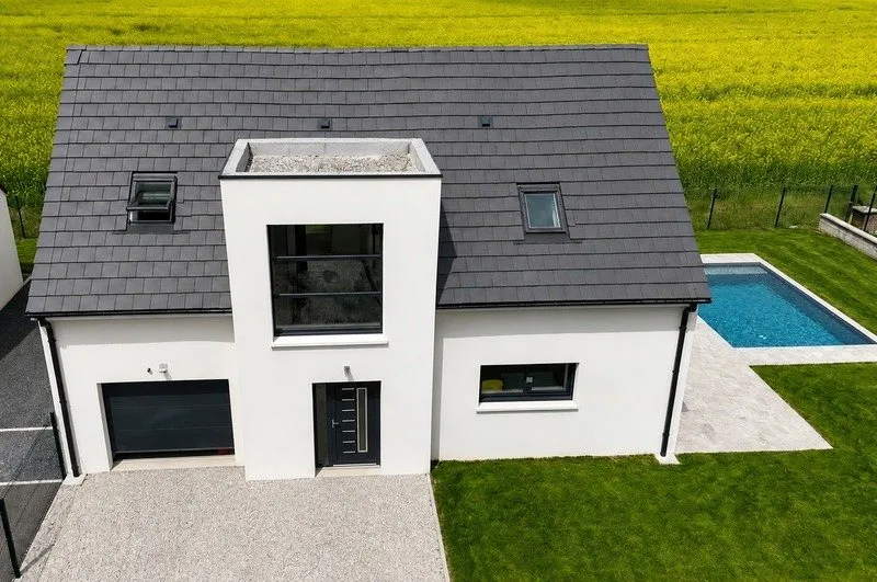 Aerial - New 6-Piece House with Pool in Aiserey