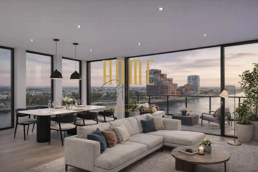 Séjour - Appartement avec terrasse vue bassin à Strasbourg