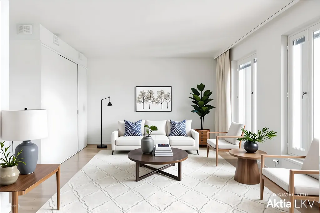 Living Room - Modern City Flat with West Balcony in Espoo