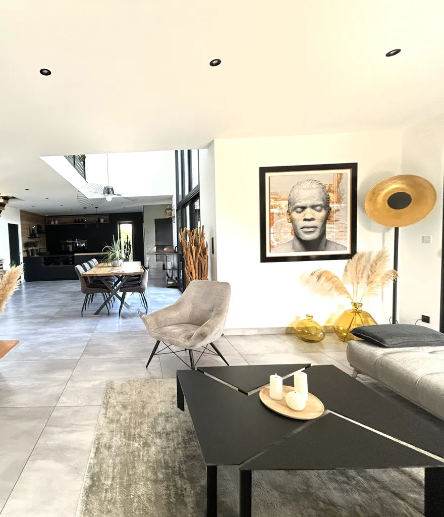 Living Room - Architectural Villa with Pool near Saint Jacut