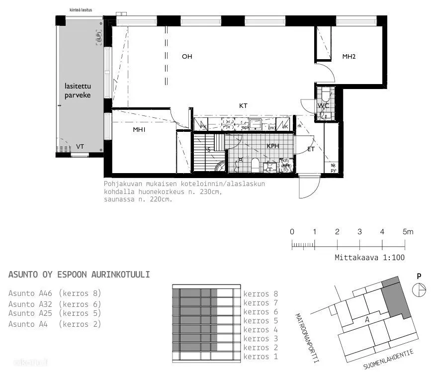 Plan - Modern Corner Flat with Balcony in Espoo