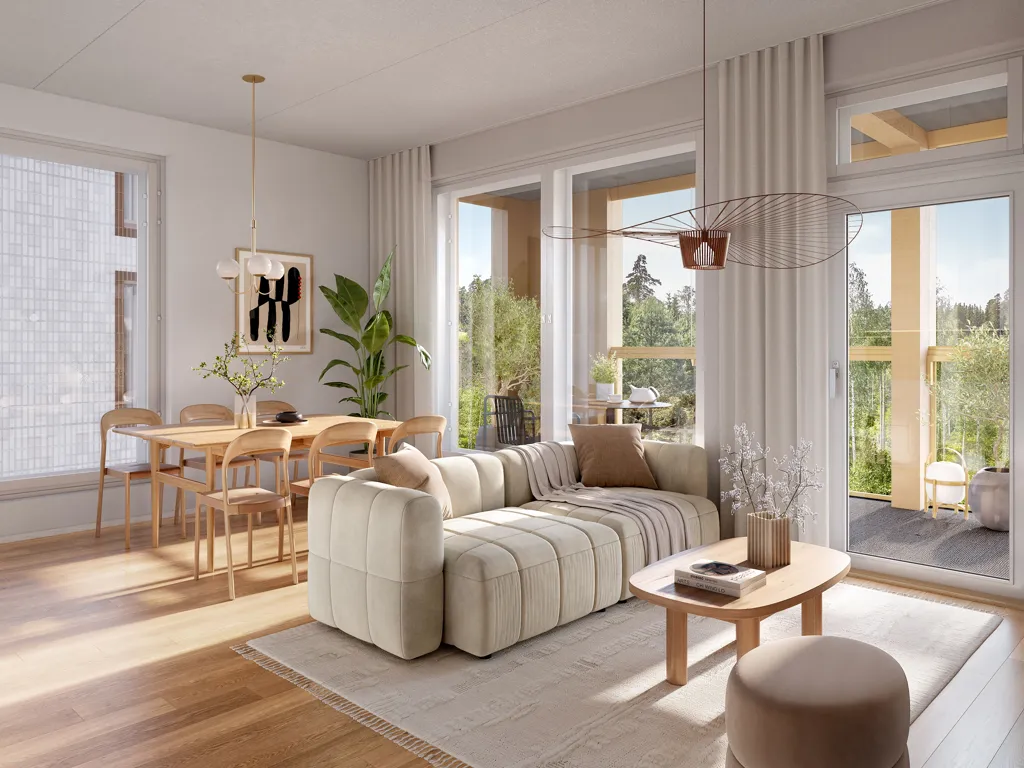 Living Room - Modern Apartment with Garden in Lintuvaara, Espoo