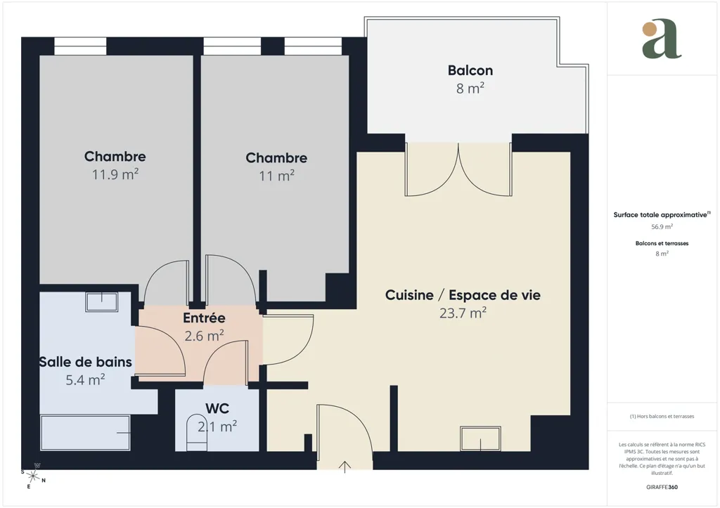 Planimetria - Bright T3 Apartment with Terrace in Bordeaux Bastide