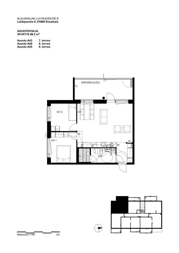 Plaan - 3-Bedroom Apartment with Balcony in Klaukkala