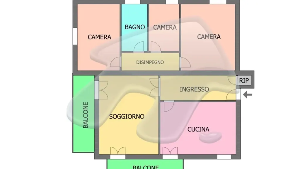 Floor Plan - Five-Bedroom Apartment with Balcony in Modena