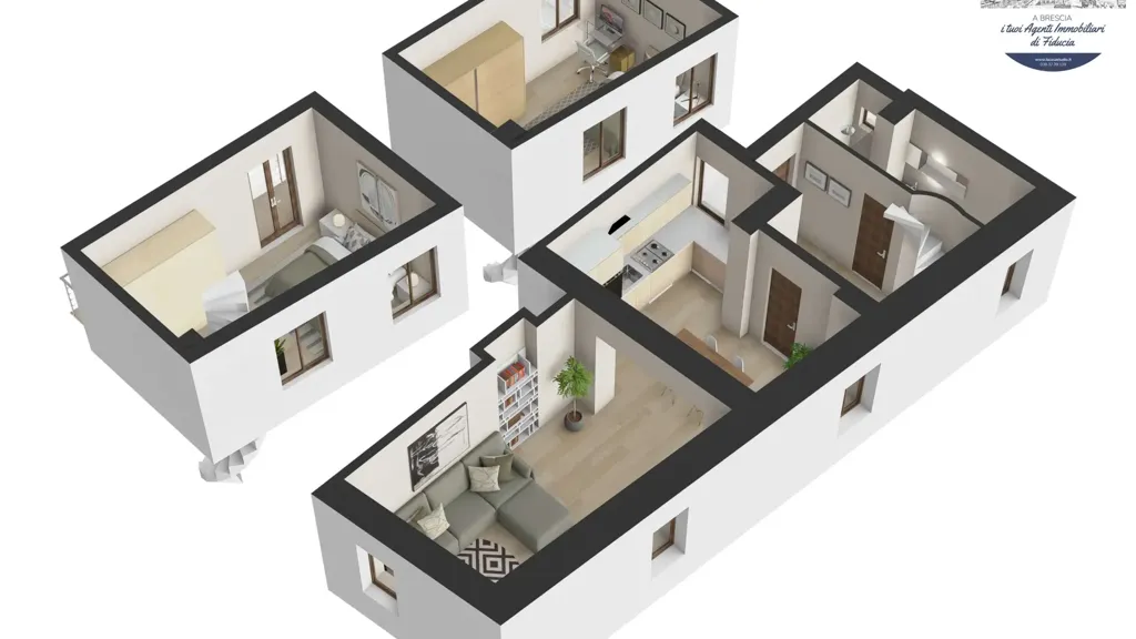 Plan - Occupied Trilocale with Balcony in Brescia