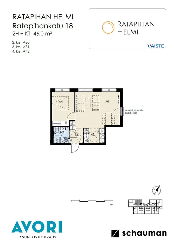 Floor Plan - Bright Corner Flat with Balcony in Turku Centre