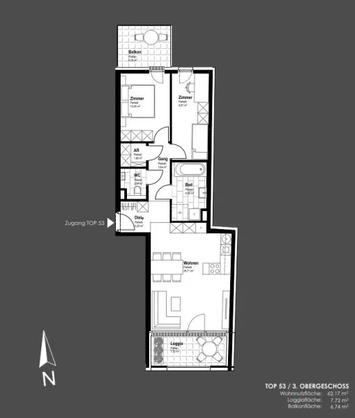 Floor Plan - South-Facing Apartment with Balcony in Schwechat