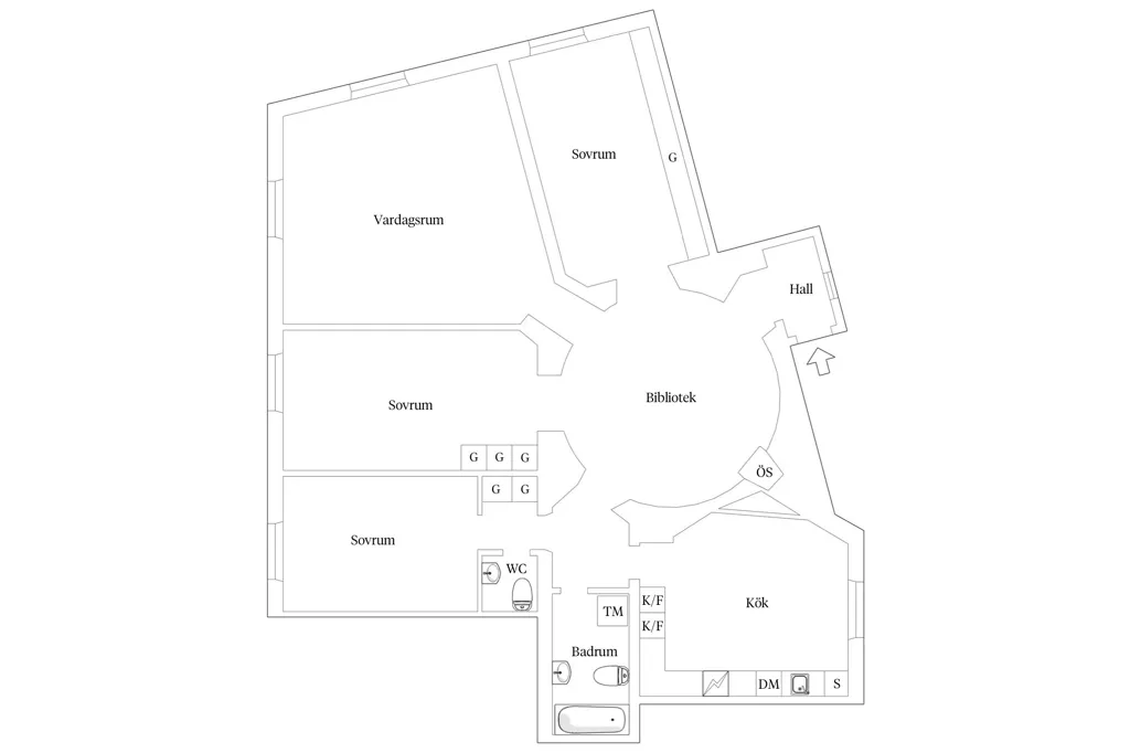 Plan - Renovated Flat with Library in Enskede