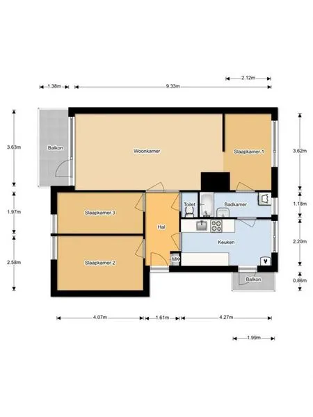 Plan - Bovenwoning with 3 Bedrooms in Amsterdam