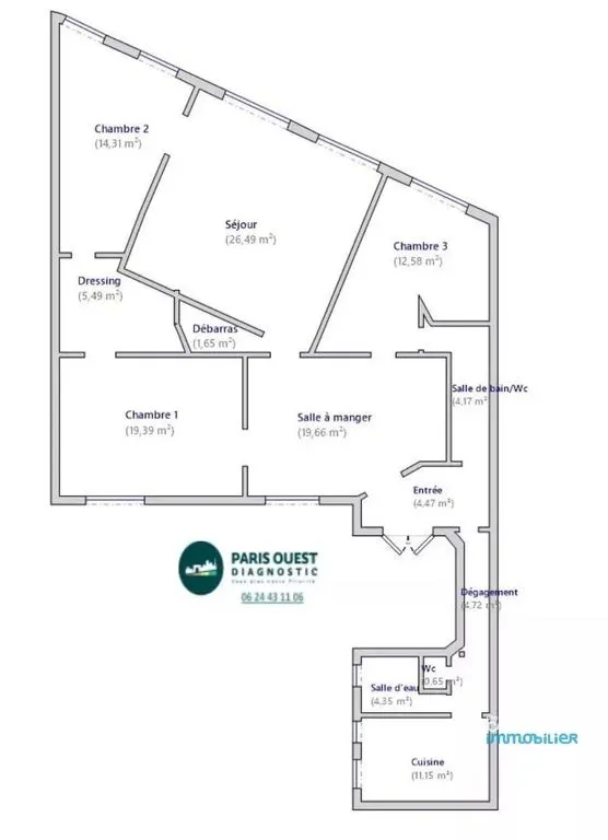 Plan - Appartement Familial avec Triple Exposition à Paris