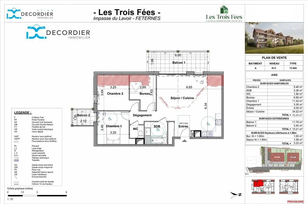 Plaan - New T3bis Flat with Balconies in Féternes